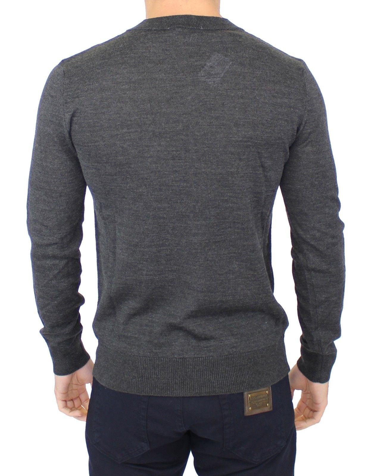 Ermanno Scervino Grauer Pullover aus Wollmischung mit V-Ausschnitt