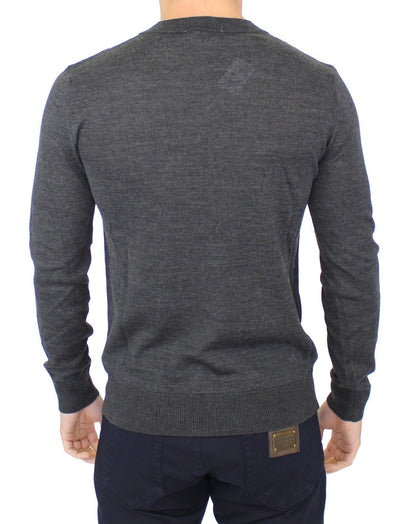 Ermanno Scervino Grauer Pullover aus Wollmischung mit V-Ausschnitt