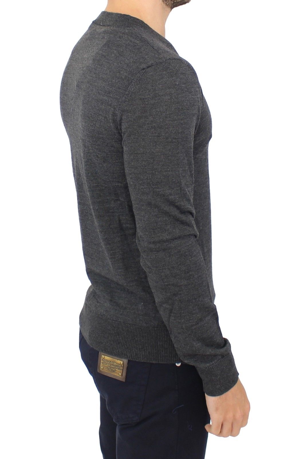 Ermanno Scervino Grauer Pullover aus Wollmischung mit V-Ausschnitt