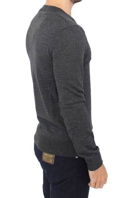 Ermanno Scervino Grauer Pullover aus Wollmischung mit V-Ausschnitt