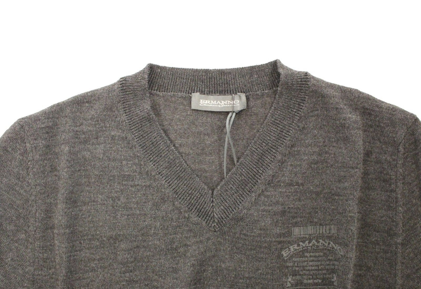 Ermanno Scervino Grauer Pullover aus Wollmischung mit V-Ausschnitt