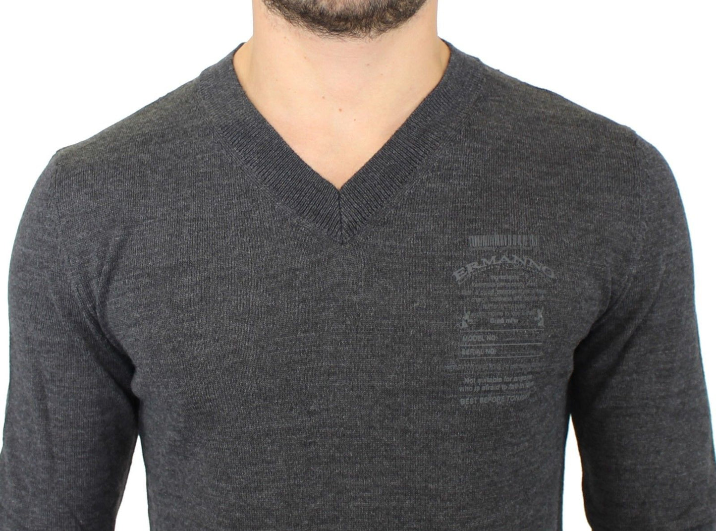 Ermanno Scervino Grauer Pullover aus Wollmischung mit V-Ausschnitt