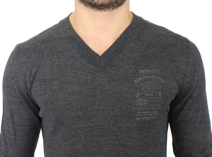 Ermanno Scervino Grauer Pullover aus Wollmischung mit V-Ausschnitt