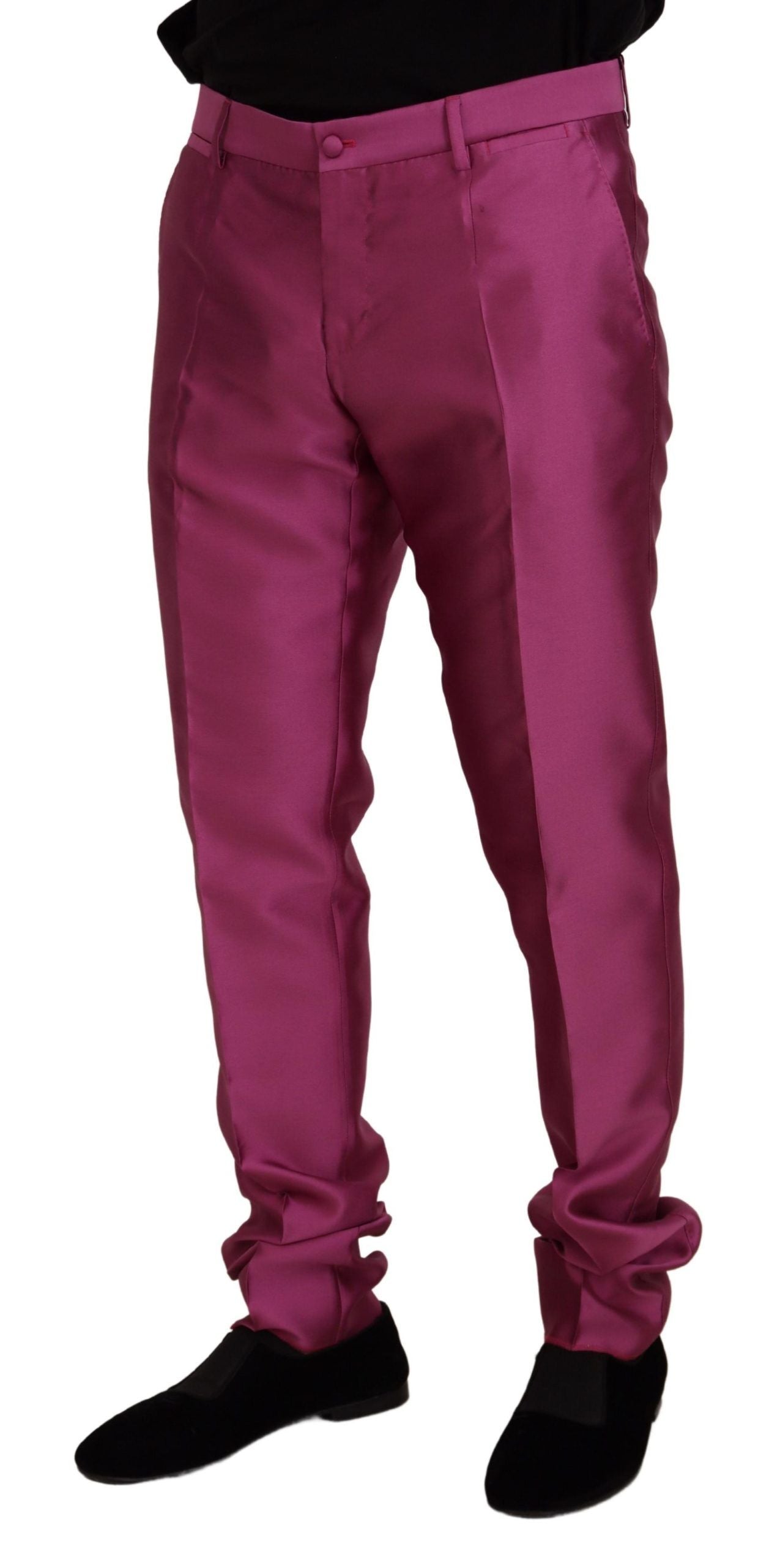 Dolce &amp; Gabbana – Schmale Hose aus rosa Seide, formelle Hose