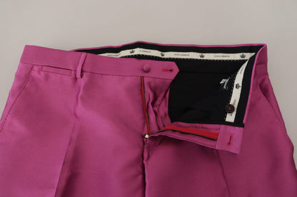 Dolce &amp; Gabbana – Schmale Hose aus rosa Seide, formelle Hose
