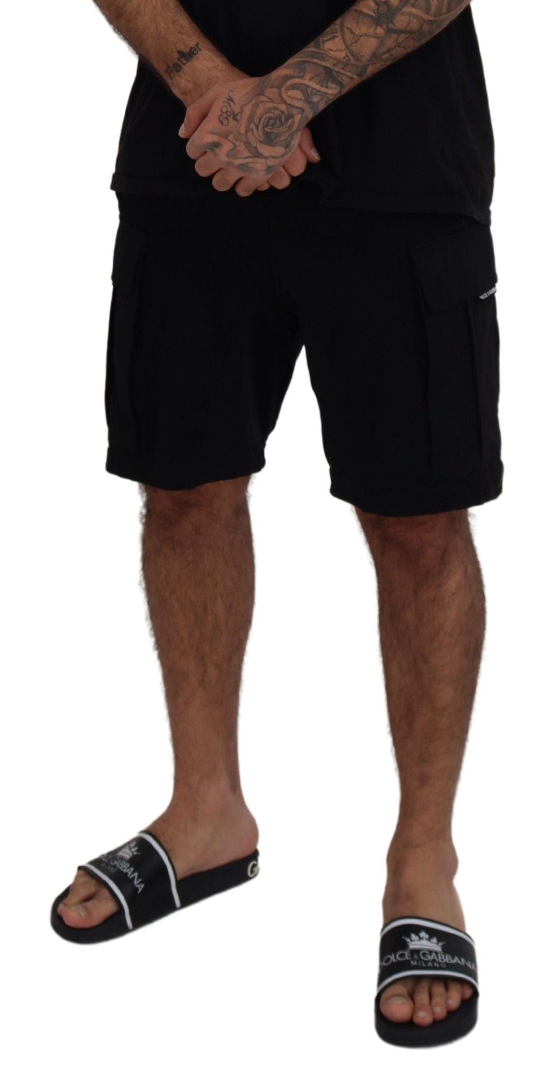 Dolce &amp; Gabbana – Schwarze Bermuda-Cargo-Shorts aus Baumwolle