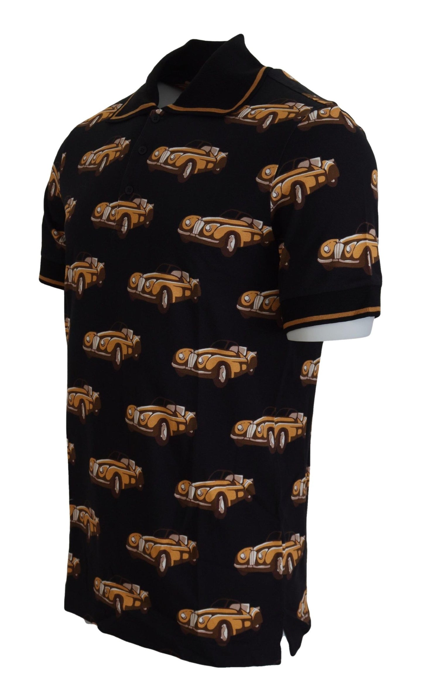 Dolce &amp; Gabbana – Schwarzes Poloshirt mit Auto-Print und kurzen Ärmeln