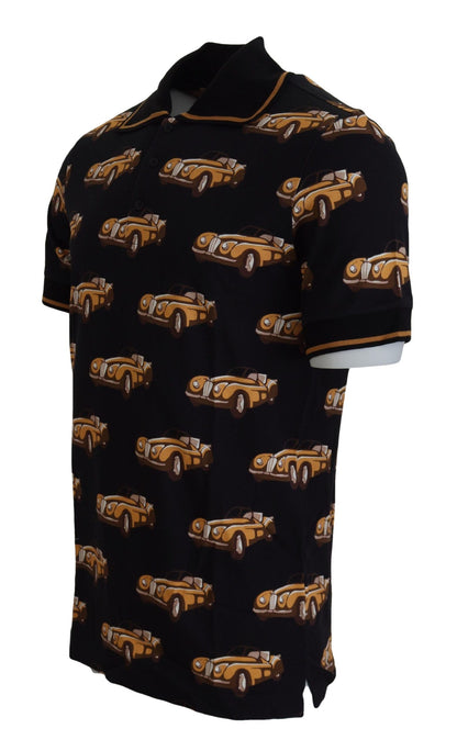 Dolce &amp; Gabbana – Schwarzes Poloshirt mit Auto-Print und kurzen Ärmeln