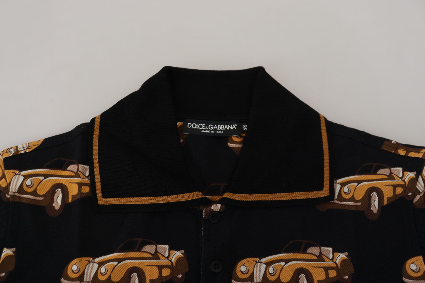 Dolce &amp; Gabbana – Schwarzes Poloshirt mit Auto-Print und kurzen Ärmeln