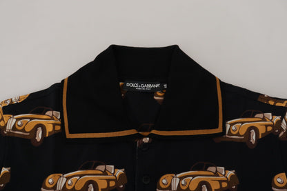 Dolce &amp; Gabbana – Schwarzes Poloshirt mit Auto-Print und kurzen Ärmeln