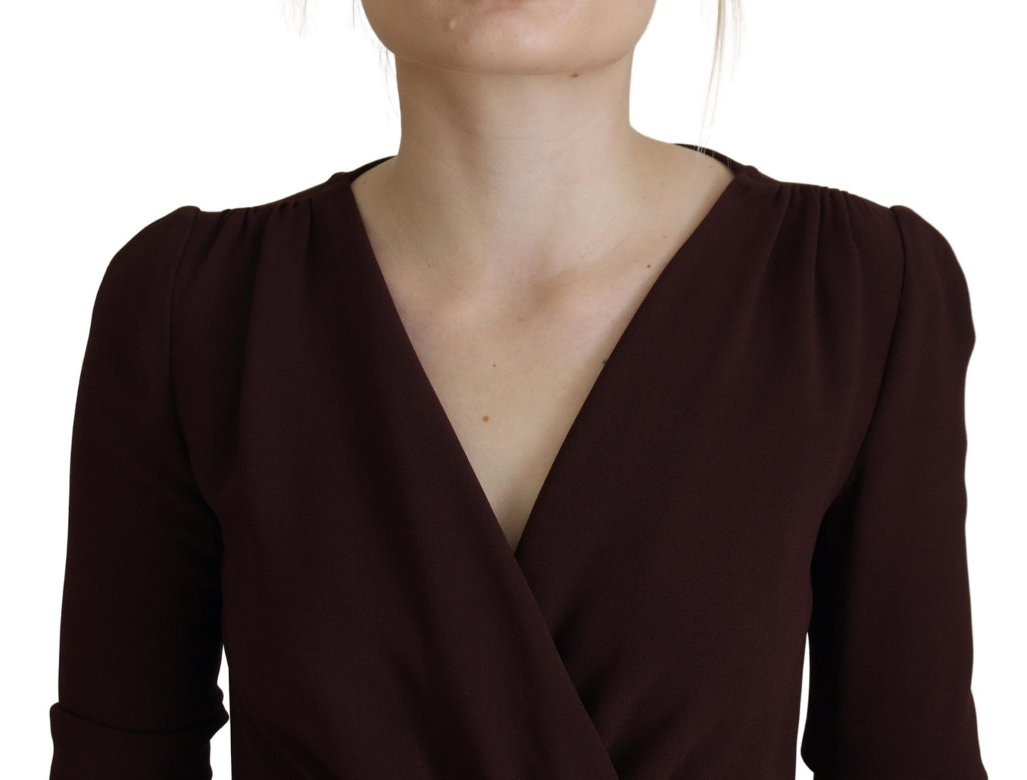 Dolce &amp; Gabbana – Braunes Wickelkleid mit langen Ärmeln und Stretch