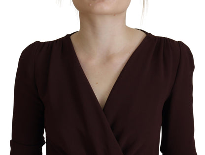 Dolce &amp; Gabbana – Braunes Wickelkleid mit langen Ärmeln und Stretch