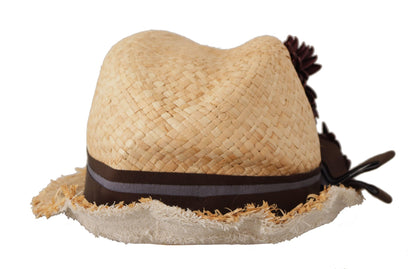 Dolce &amp; Gabbana – Strohhut mit gelbem Band und Blumenverzierung