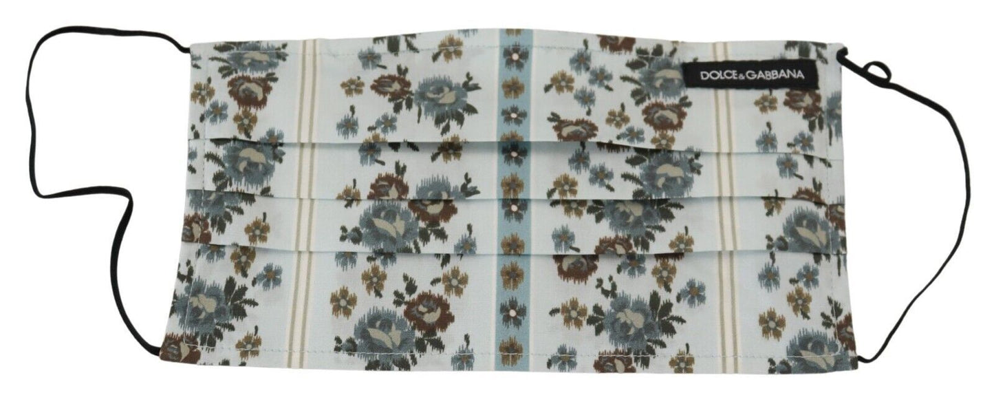 Dolce &amp; Gabbana – Weiße Gesichtsmaske aus geblümter Baumwolle mit plissiertem Gummiband und Ohrschlaufen