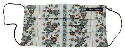 Dolce &amp; Gabbana – Weiße Gesichtsmaske aus geblümter Baumwolle mit plissiertem Gummiband und Ohrschlaufen