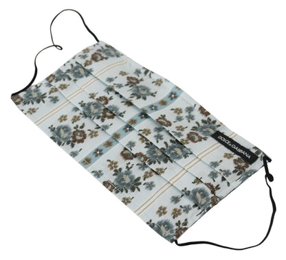 Dolce &amp; Gabbana – Weiße Gesichtsmaske aus geblümter Baumwolle mit plissiertem Gummiband und Ohrschlaufen