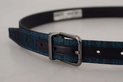 Dolce &amp; Gabbana Blauer Jacquard-Moire-Gürtel aus silbernem Metall Herren