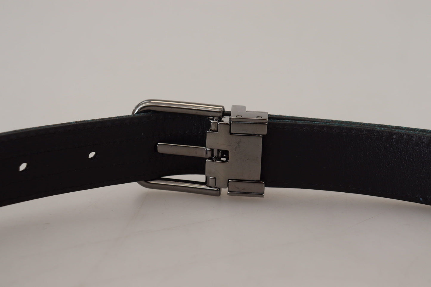 Dolce &amp; Gabbana Blauer Jacquard-Moire-Gürtel aus silbernem Metall Herren