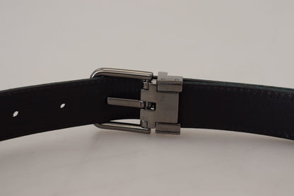 Dolce &amp; Gabbana Blauer Jacquard-Moire-Gürtel aus silbernem Metall Herren