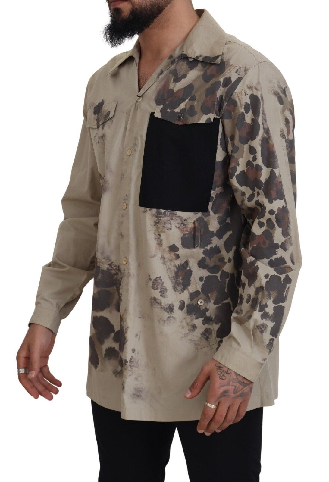 Dolce &amp; Gabbana Beige Camouflage Langarmhemd aus Baumwolle