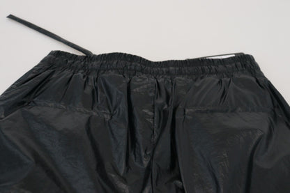 Dolce &amp; Gabbana Schwarze glänzende Nylonhose mit Kordelzug