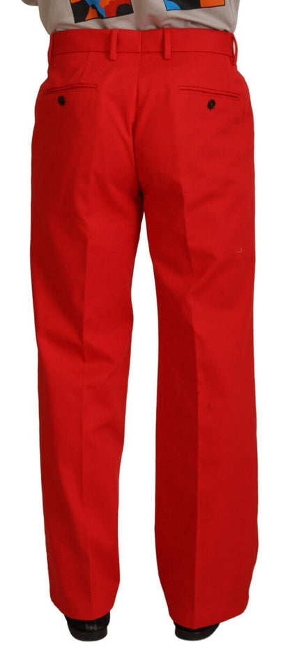 Dolce & Gabbana Red Straight Fit Men Trousers Cotton Pants
