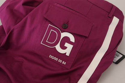 Dolce &amp; Gabbana – Magentafarbene Baumwollhose mit DG-Logo und Tasche