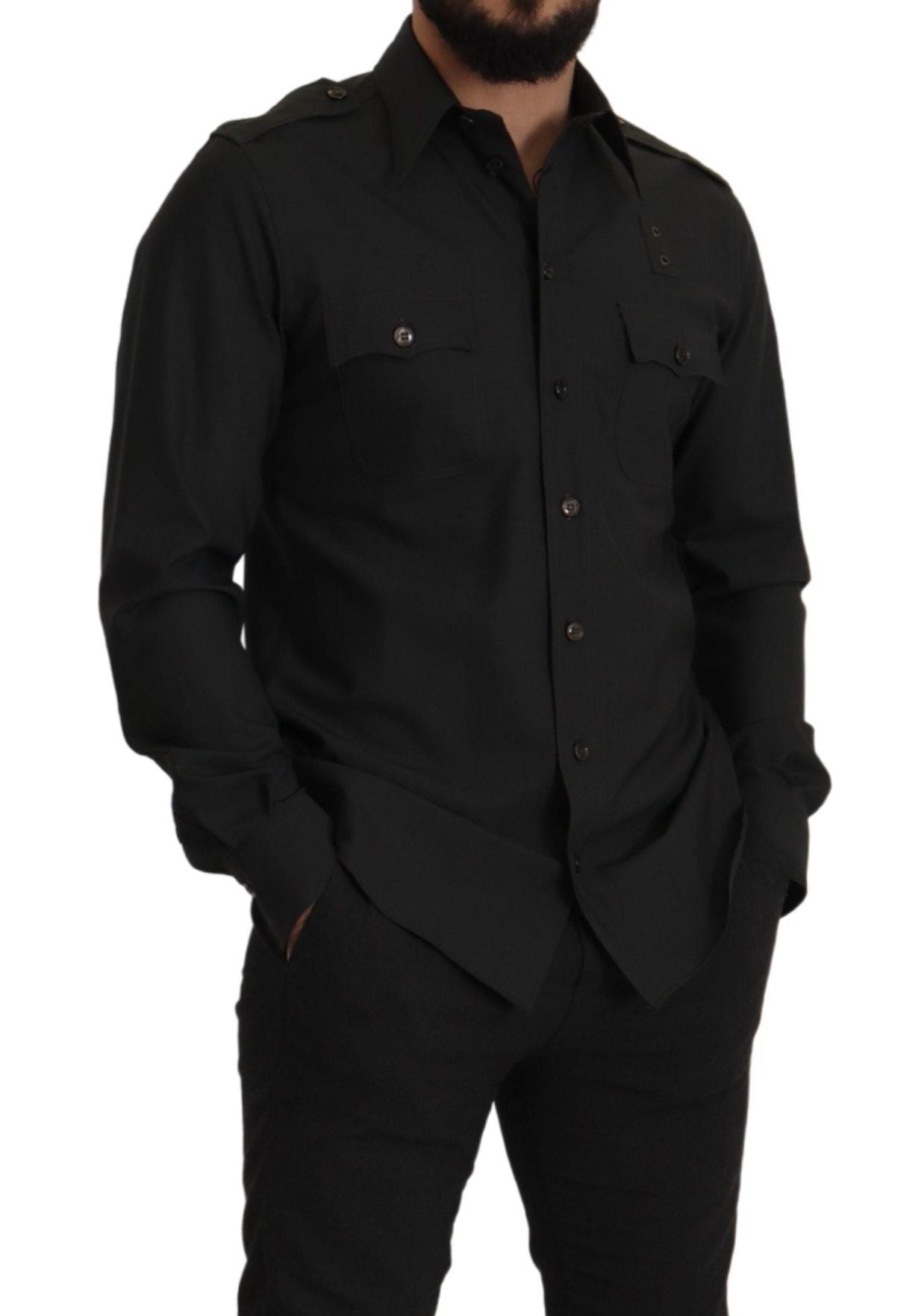 Dolce &amp; Gabbana Dunkelgrünes Slim Fit Freizeithemd aus Baumwolle für Herren