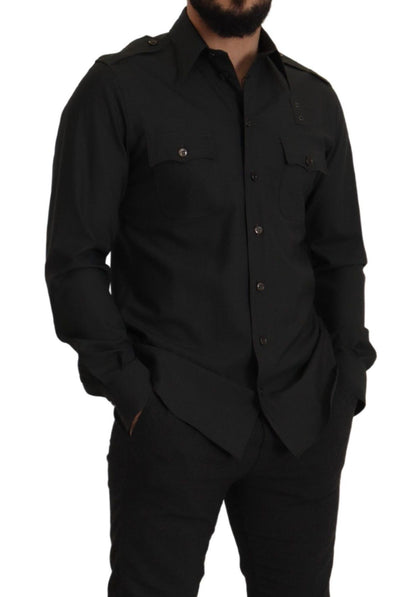 Dolce &amp; Gabbana Dunkelgrünes Slim Fit Freizeithemd aus Baumwolle für Herren