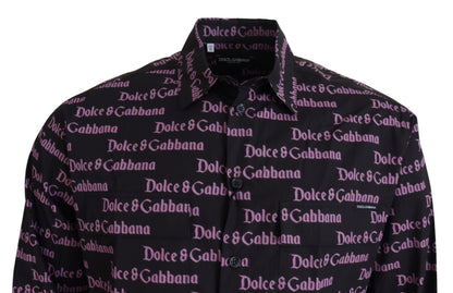 Dolce &amp; Gabbana – Schmales, formelles Hemd mit Logo in Schwarz und Lila