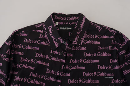 Dolce &amp; Gabbana – Schmales, formelles Hemd mit Logo in Schwarz und Lila
