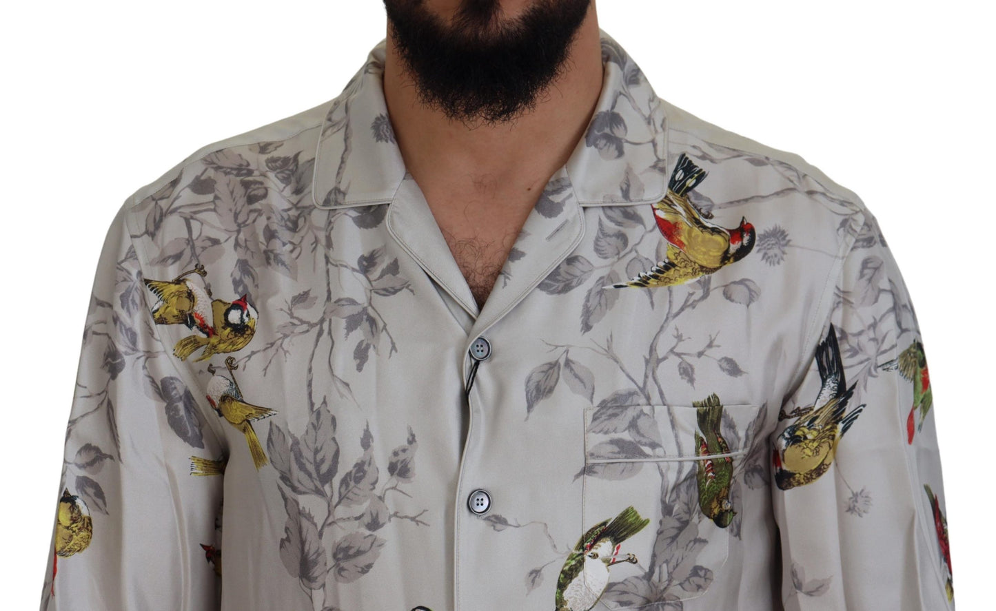Dolce &amp; Gabbana Weißes Seidensatin-Freizeithemd mit Vogelprint