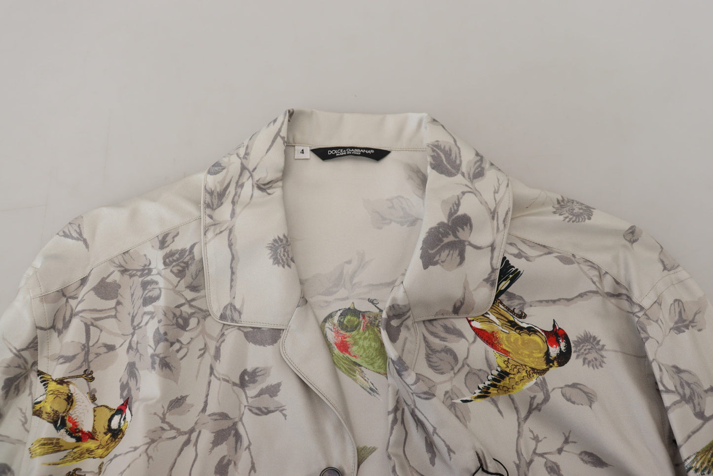 Dolce &amp; Gabbana Weißes Seidensatin-Freizeithemd mit Vogelprint