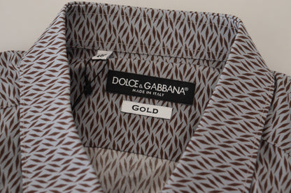 Dolce &amp; Gabbana Grau Braun GOLD Slim Fit Formelles Hemd