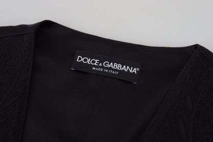 Dolce &amp; Gabbana – Schwarzes, ärmelloses Brokat-Top mit Knopfleiste