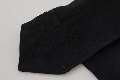 Dolce &amp; Gabbana – Schwarzes, ärmelloses Brokat-Top mit Knopfleiste