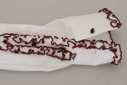 Dolce &amp; Gabbana – Weißes Spitzenoberteil mit langen Ärmeln und Rüschenkragen