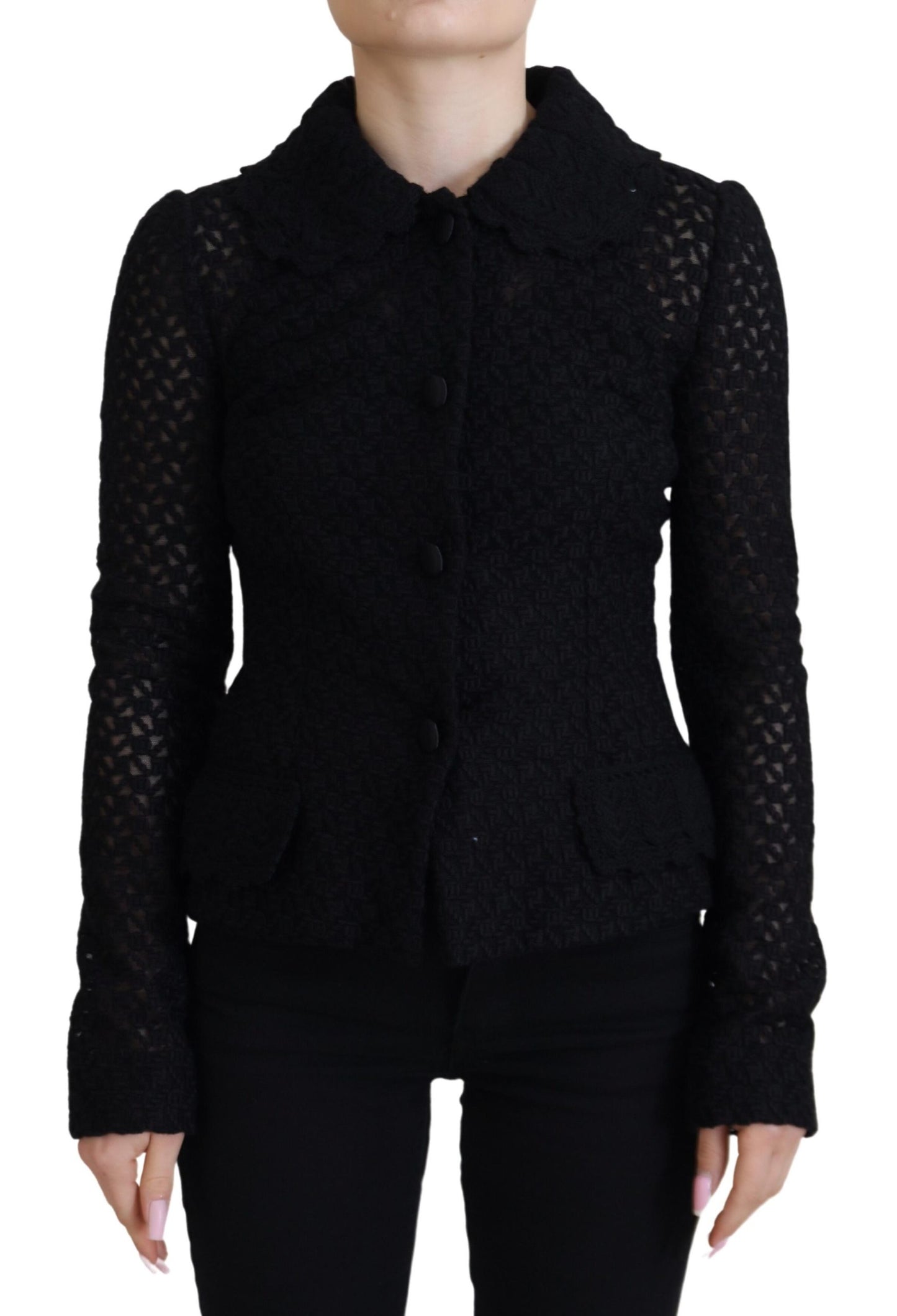 Dolce &amp; Gabbana – Schwarze Strickjacke aus Wolle mit Button-Down-Kragen