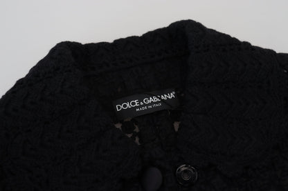 Dolce &amp; Gabbana – Schwarze Strickjacke aus Wolle mit Button-Down-Kragen