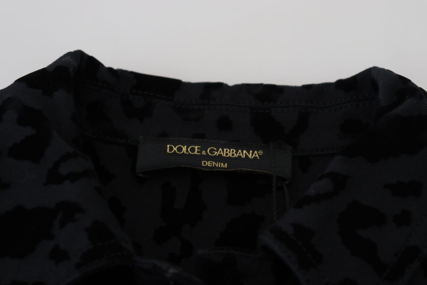 Dolce &amp; Gabbana – Schwarze Jeansjacke mit langen Ärmeln und Leopardenmuster