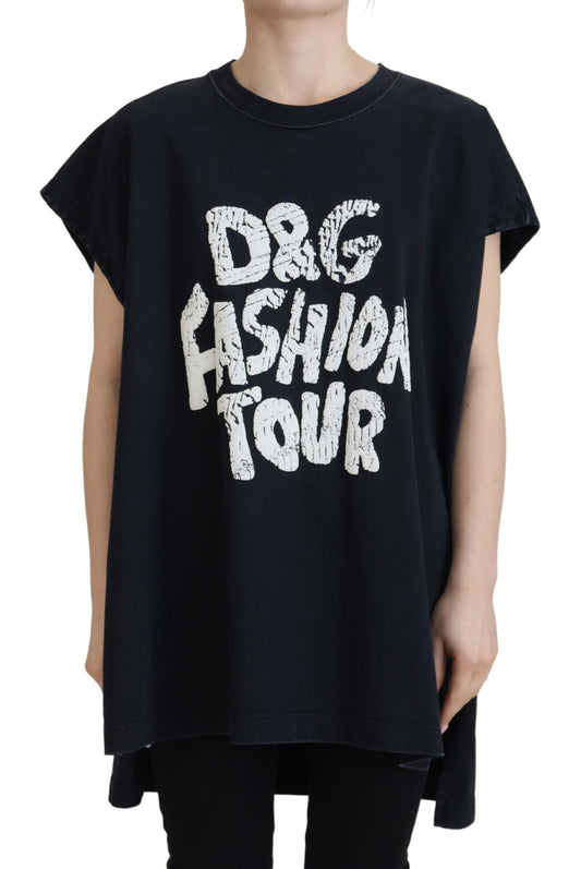 Dolce &amp; Gabbana Schwarzes D&amp;G Fashion Rundhals-Baumwoll-T-Shirt