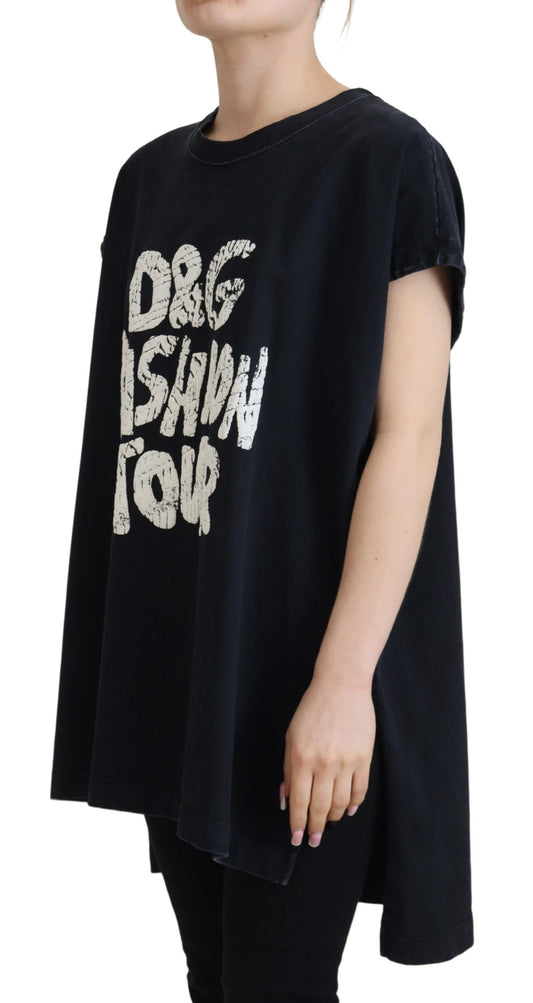 Dolce &amp; Gabbana Schwarzes D&amp;G Fashion Rundhals-Baumwoll-T-Shirt