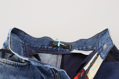Dolce &amp; Gabbana Blaue Majolika-Jeans mit hoher Taille aus Jacquard