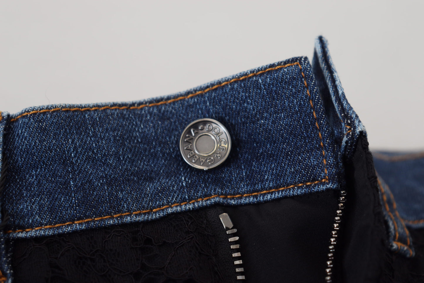 Dolce &amp; Gabbana – Schwarze Skinny-Jeans mit Blumenmuster und Spitzenfront