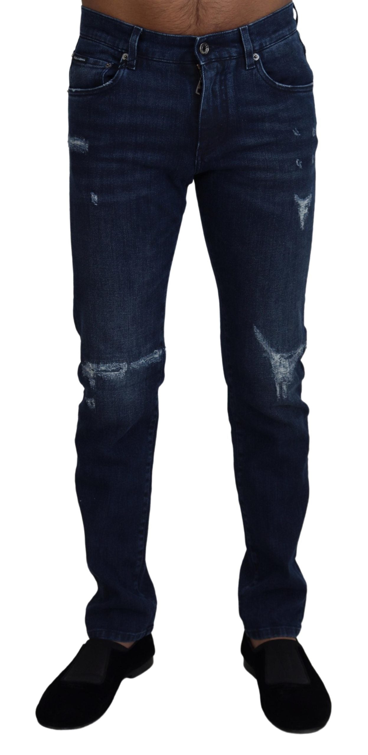 Dolce &amp; Gabbana – Skinny-Jeans aus zerfetztem Baumwoll-Denim in Blau