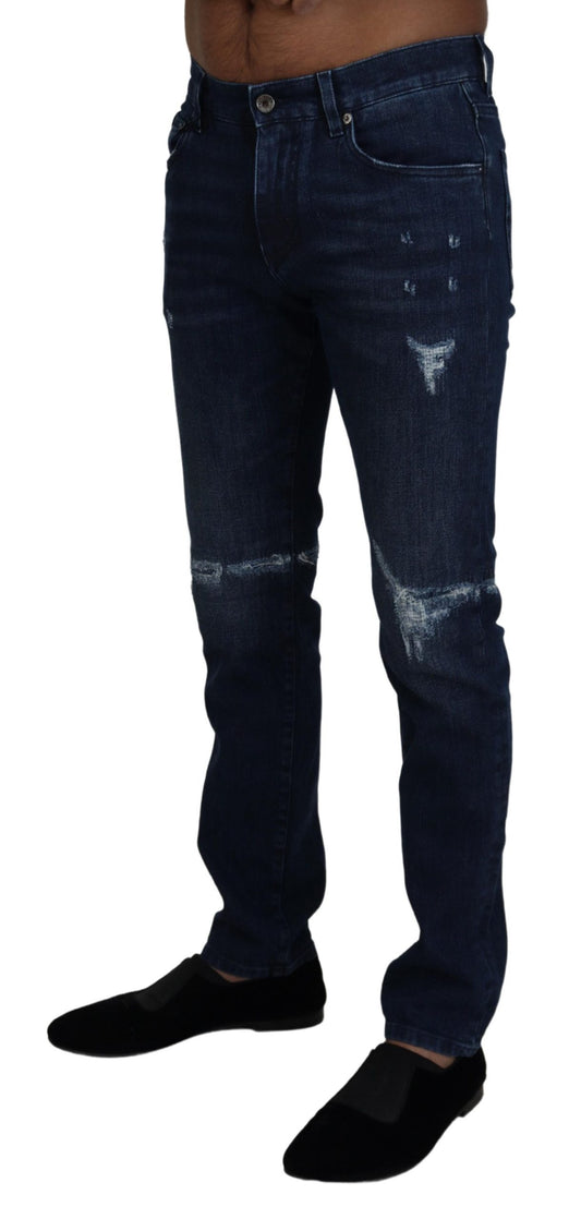 Dolce &amp; Gabbana – Skinny-Jeans aus zerfetztem Baumwoll-Denim in Blau