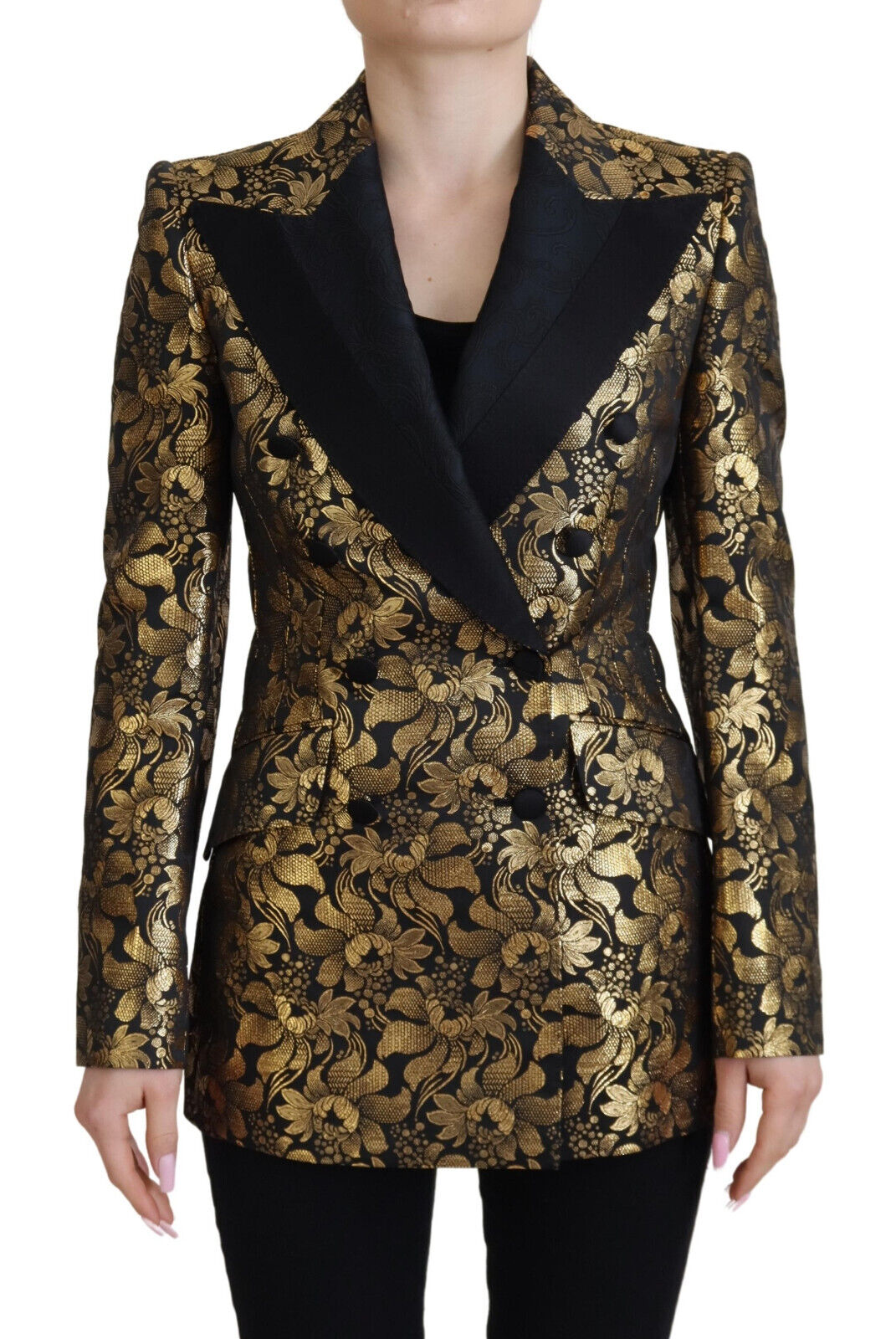Dolce &amp; Gabbana Schwarzgold Jacquard Mantel Blazer Jacke