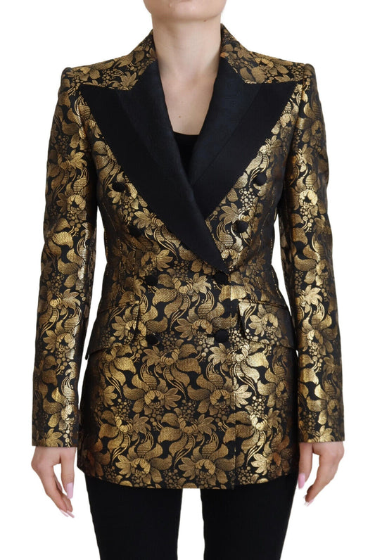 Dolce &amp; Gabbana Schwarzgold Jacquard Mantel Blazer Jacke