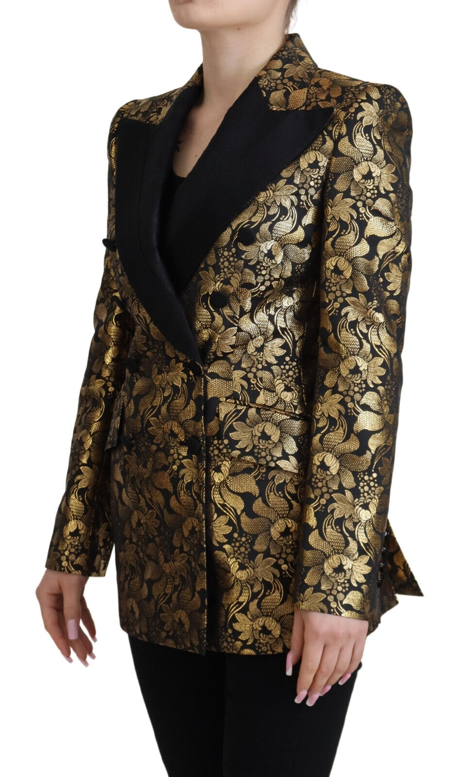 Dolce &amp; Gabbana Schwarzgold Jacquard Mantel Blazer Jacke