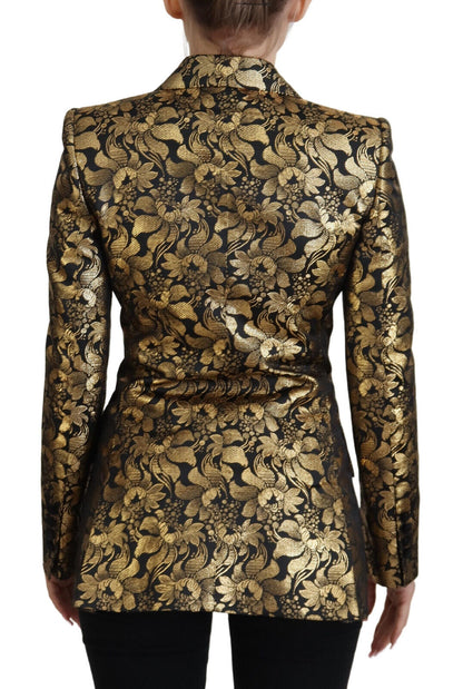 Dolce &amp; Gabbana Schwarzgold Jacquard Mantel Blazer Jacke
